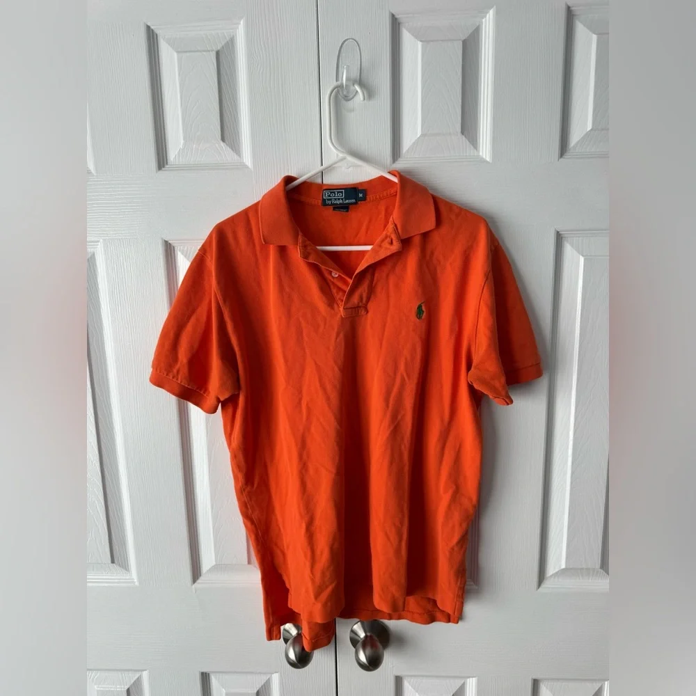 Polo Ralph Lauren Orange Polo Shirt Green Pony Logo Medium Multicolor